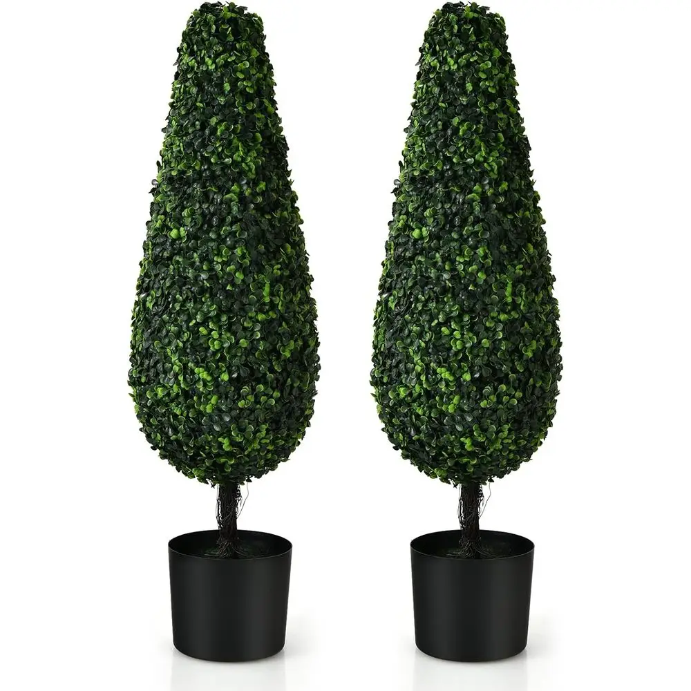 Set of 2 Artificial Boxwood Topiary Trees in Cement-look Plastic Pots, Suitable for Indoor and Outdoor Greenery Decor