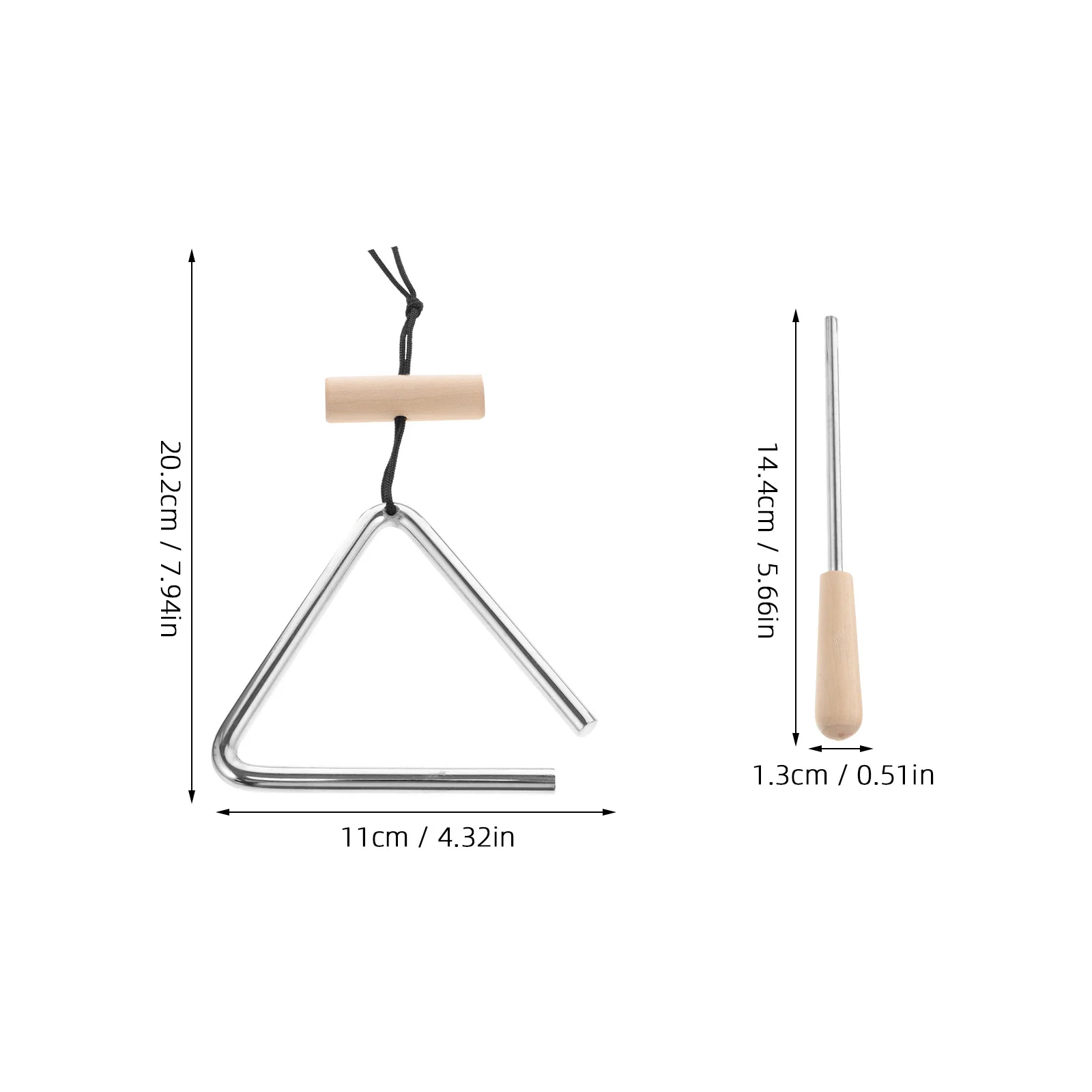 1 set di sussidi didattici in ferro triangolare per l'apprendimento della musica Strumento a percussione in ferro di legno per lo sviluppo musicale