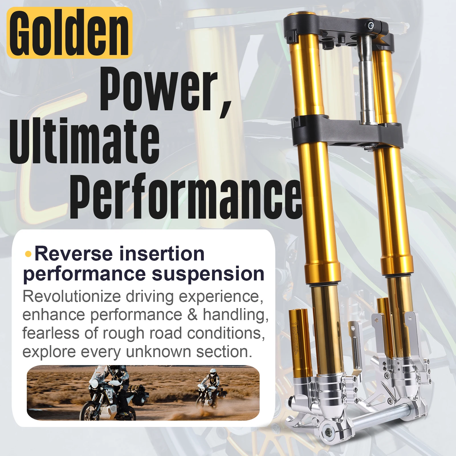 High Performance Gold Front Shock Absorbers Inverted Fork Legs Triple Tree for Harley Touring 2014-2023 Street Glide Adjustable