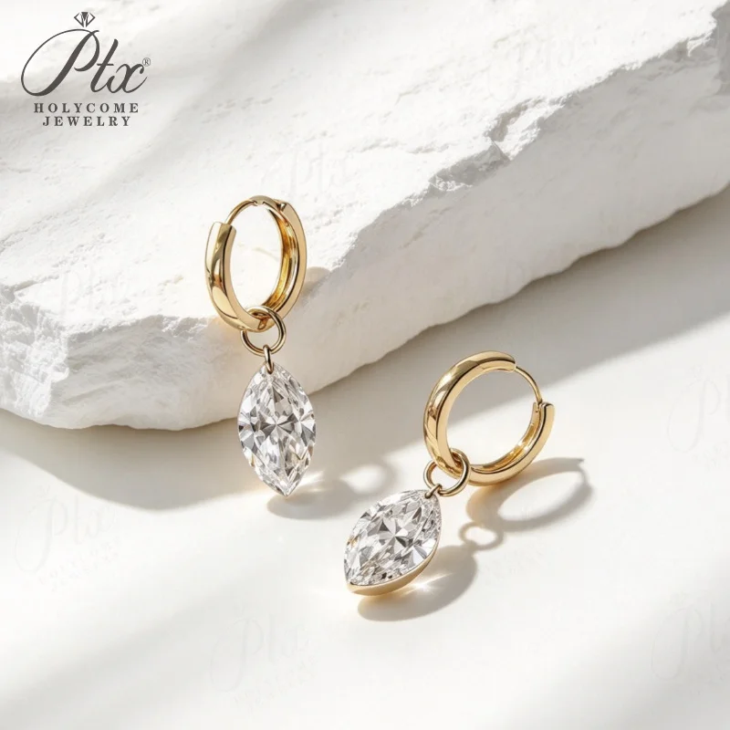 Women's Earrings Lab Grown Diamond Marquise Cut  10K/14K/18K Solid Gold Luxury Wedding Promise Gift for Her Fine Jewelry