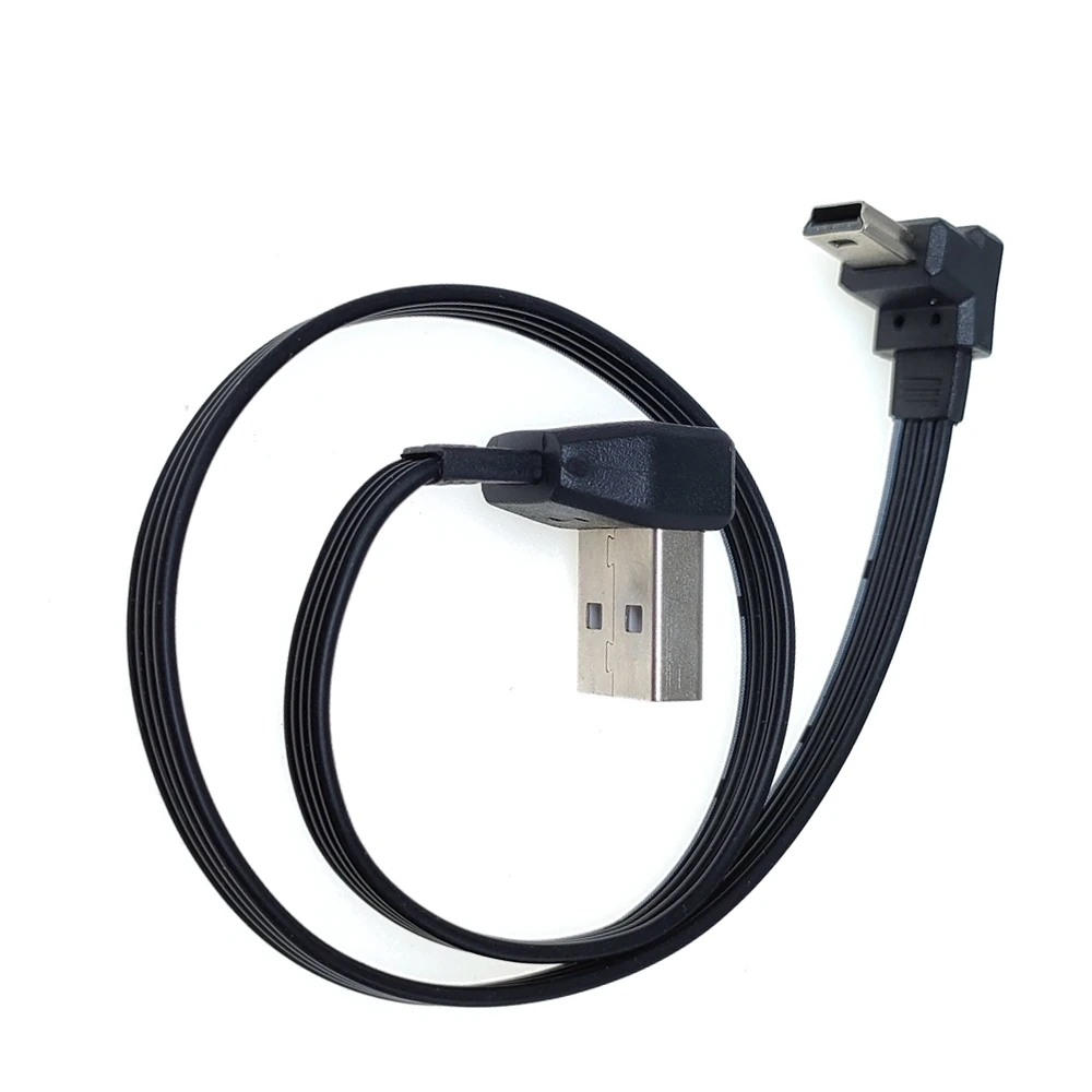 Mini USB B-type 5-pin plug up, down, left, right 90 ° to USB 2.0 flat silicone mobile phone car recorder data cable