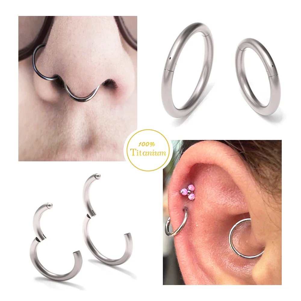 1PC F136 Titanium 16g&14g Hinged Segment Nose Ring Nipple Clicker Ear Cartilage Tragus Helix Lip Piercing Unisex Fashion Jewelry