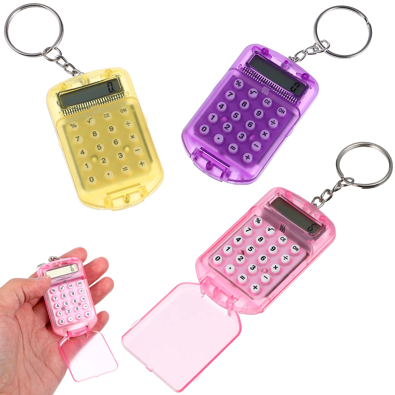 3 pçs mini calculadora de computador chaveiro de madeira portátil eletrônico bolso estudantes chaveiro