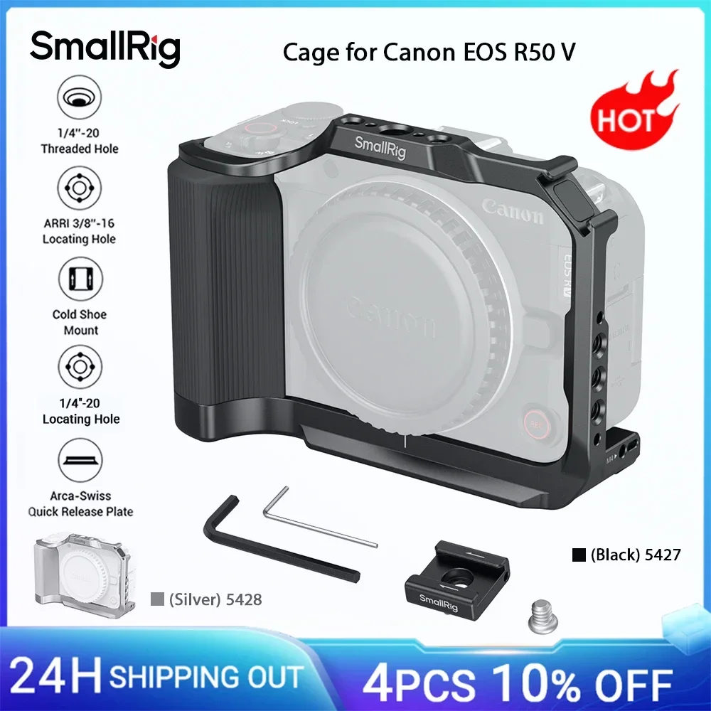 

SmallRig Cage for Canon EOS R50 V with Silicone Handle & Arca-Swiss Quick Release Plate for Tripods for DJI RS Stabilizers -542