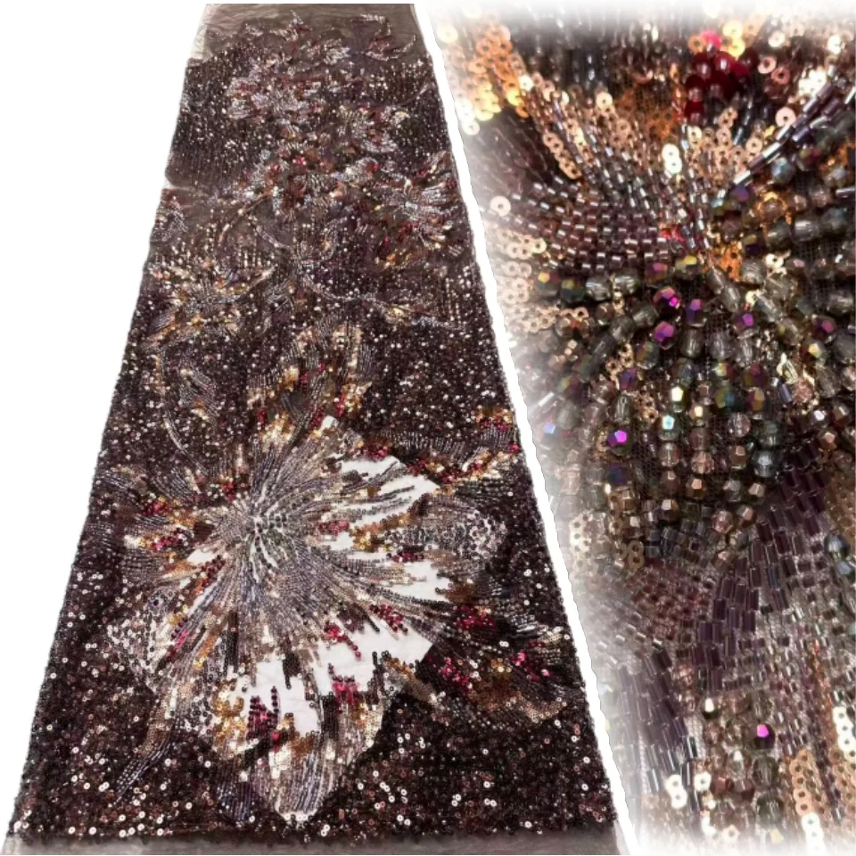 

Luxury Laces on Sale 5 Yards 2026 High Quality Sequins Beaded Lace Fabric Rhinestone Embroidery French Tulle for Dresses 1987