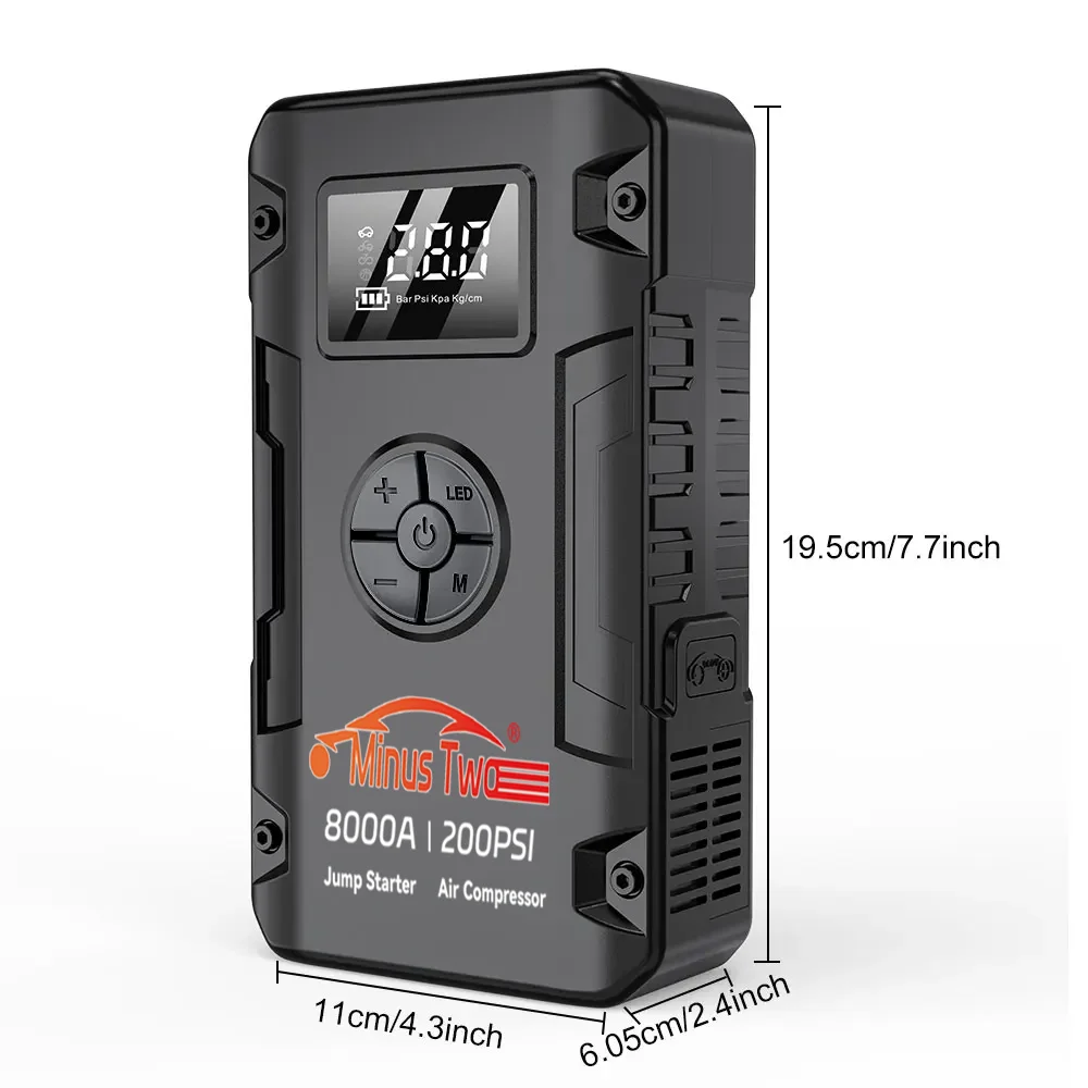 Portable Car Jump Starter with Built-in Air Pump Power Bank & LED Lighting Emergency Booster for Automobiles