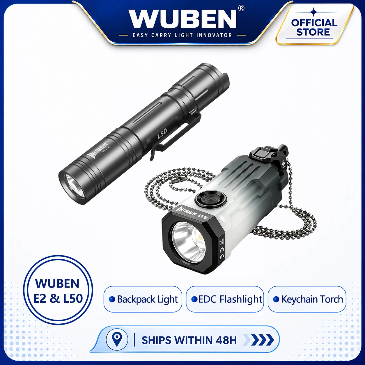 Wuben E2 & L50 EDC Flashlight Rechargeable with P5 Flashlights Accessory Small LED Keychain Torch Magnetic Portable Flash Lights