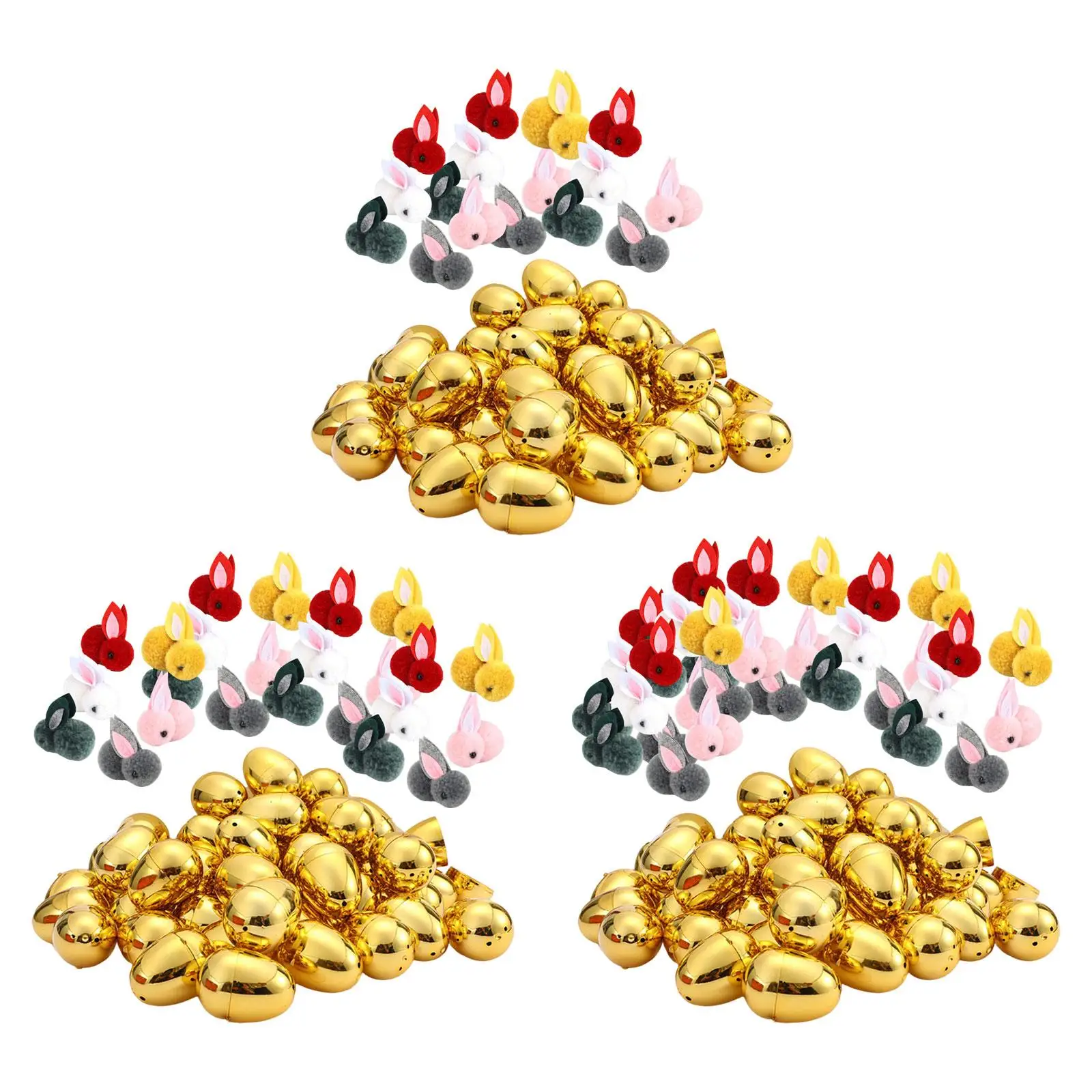 Fillable Golden Easter Eggs Empty Plastic Shells with Cute Rabbits for Boys Girls Easter Hunt Party Favors Basket Fillers Prizes