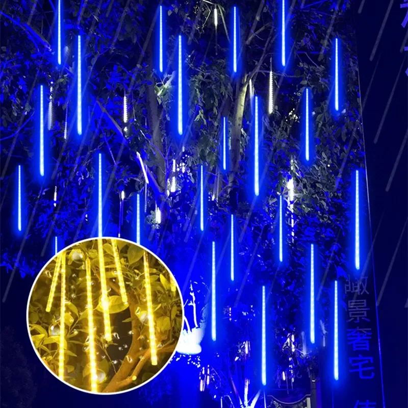 Spina ue/usa LED Meteor Shower String Lights 30/50cm albero di natale Fairy Garden Decor Wedding Holiday Wedding Lights Navidad