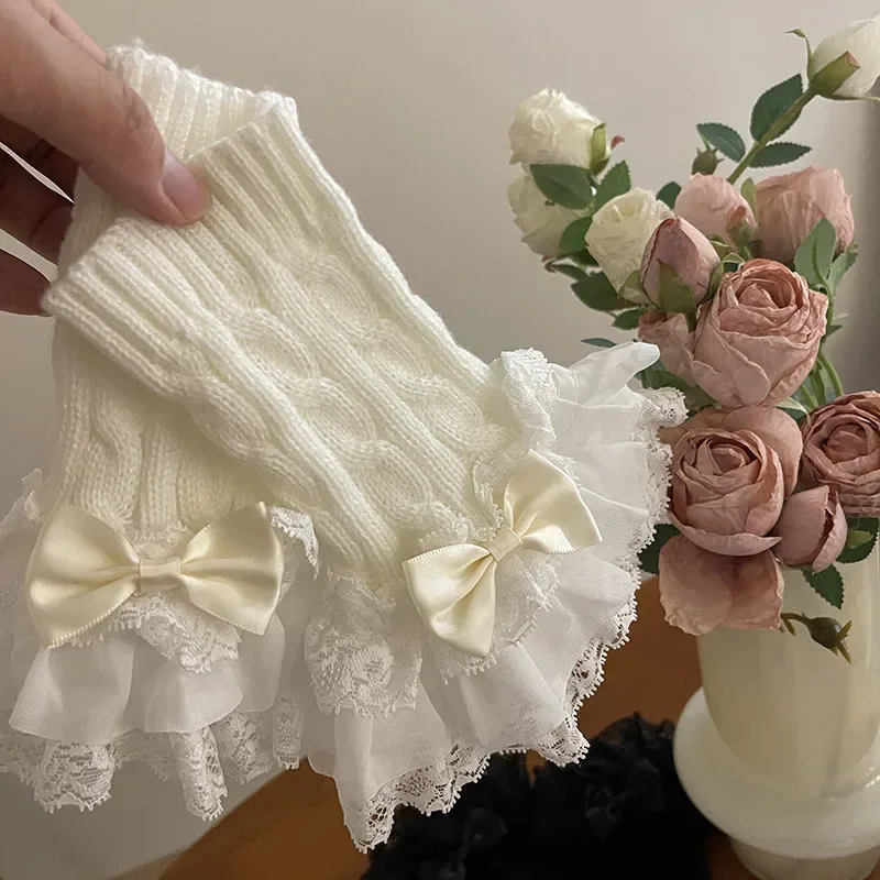 Polsini con volant lavorati a maglia con maniche finte da donna Lolita Nero Bianco Maniche finte Polsini in pizzo Scaldapolsi staccabile per camicia