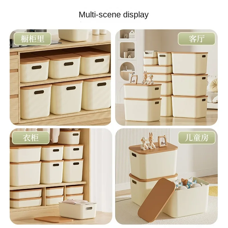 صندوق تخزين مكتبي بغطاء ، مثالي لتخزين الأدوات المنزلية والملابس والألعاب والوجبات الخفيفة البلاستيكية