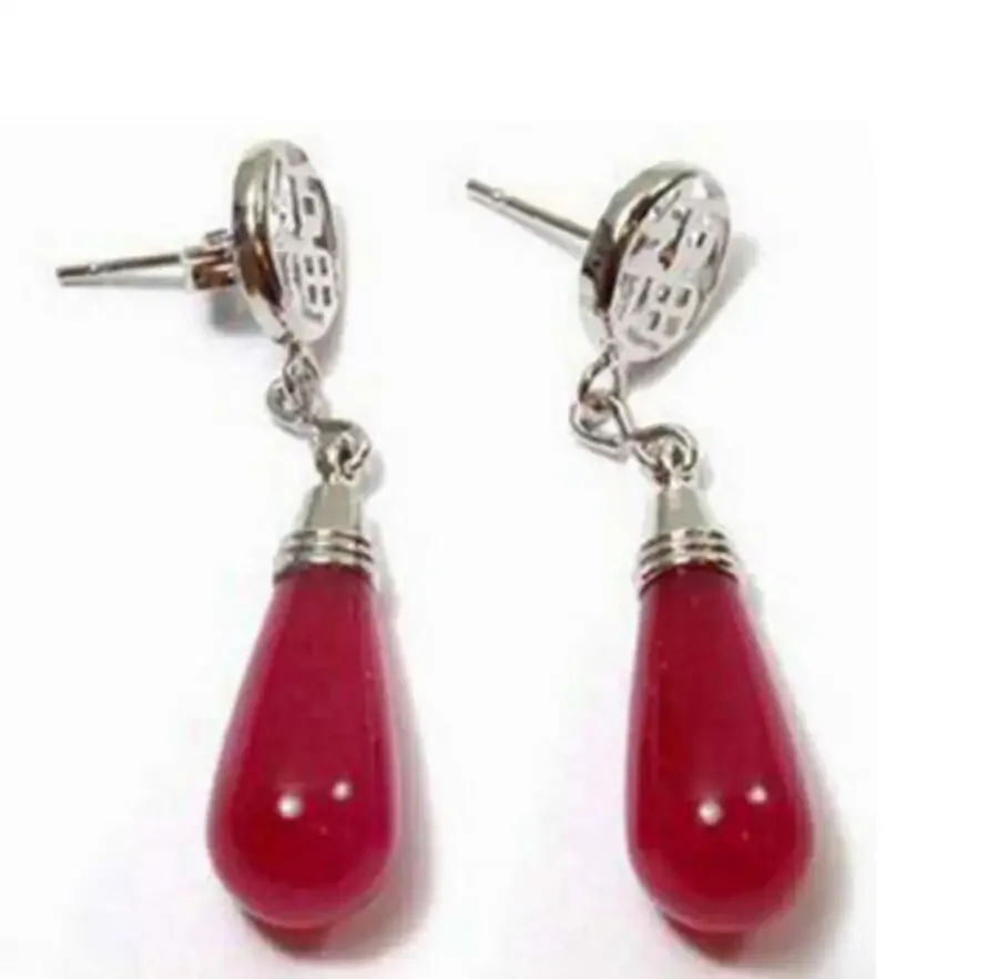 

Pair Red Agate Jade Drop Fortune Earrings