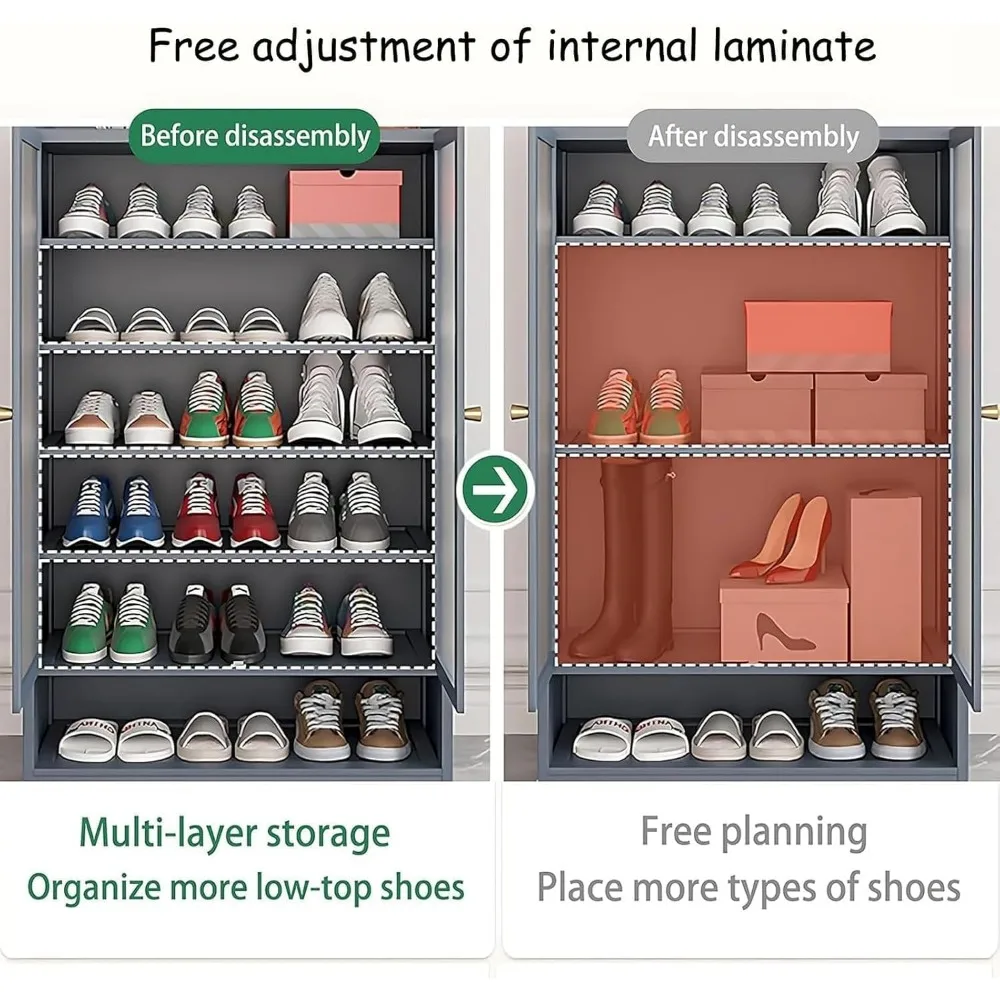 خزانة تخزين الأحذية المصنوعة من الخيزران مع أبواب لـ 40 زوجًا، رف منظم قائم بذاته مكون من 8 طبقات مع أرفف لإدارة الأحذية الفعالة