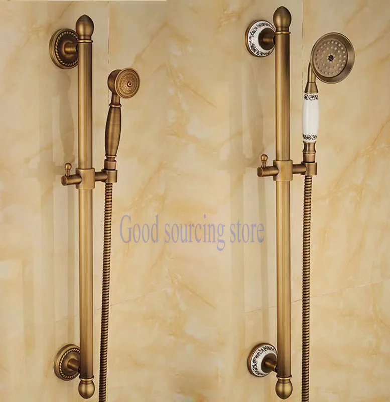 66cm brass shower sliding bar lifting antique color blue and white porcelain holder