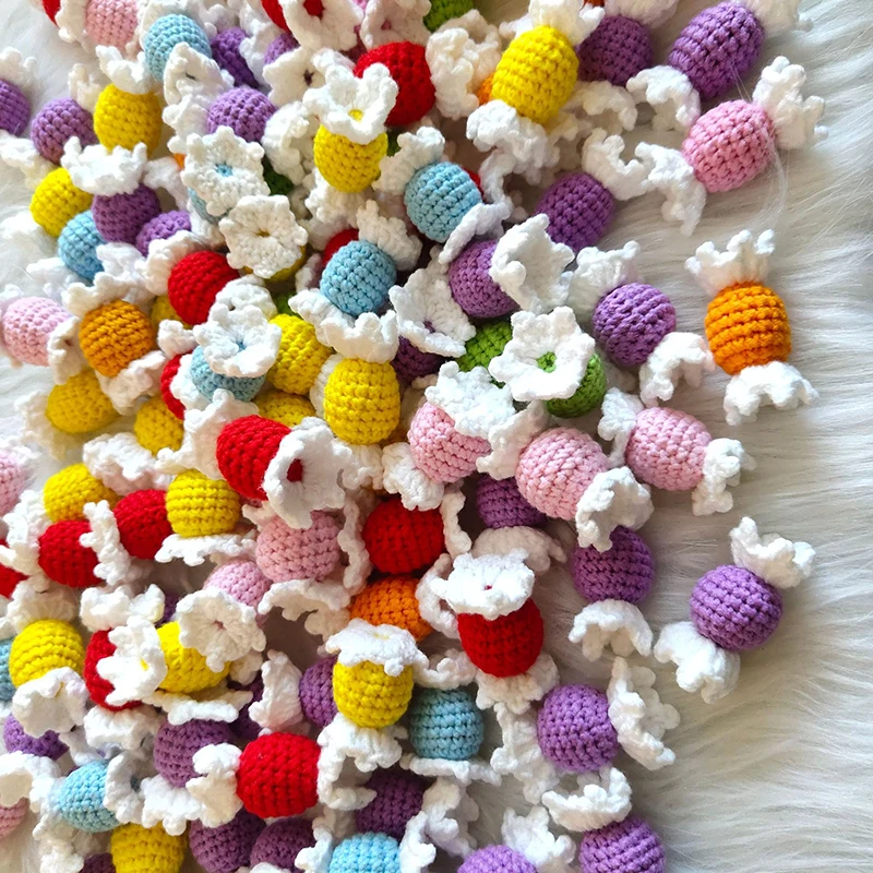 10PCS Handmade Crochet Wool Colorful Candy Hairpin Ornament Accessories Cute Candy Decorations Knitting Supplies 4.5CM
