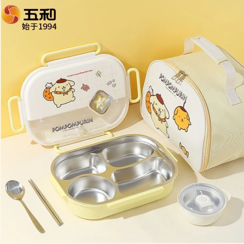 WUHE Sanrio 316 Food Grade Stainless Steel Bento Lunch Box Leakproof 4-5 Compartments with Cutlery Thermal Bag for Kids School