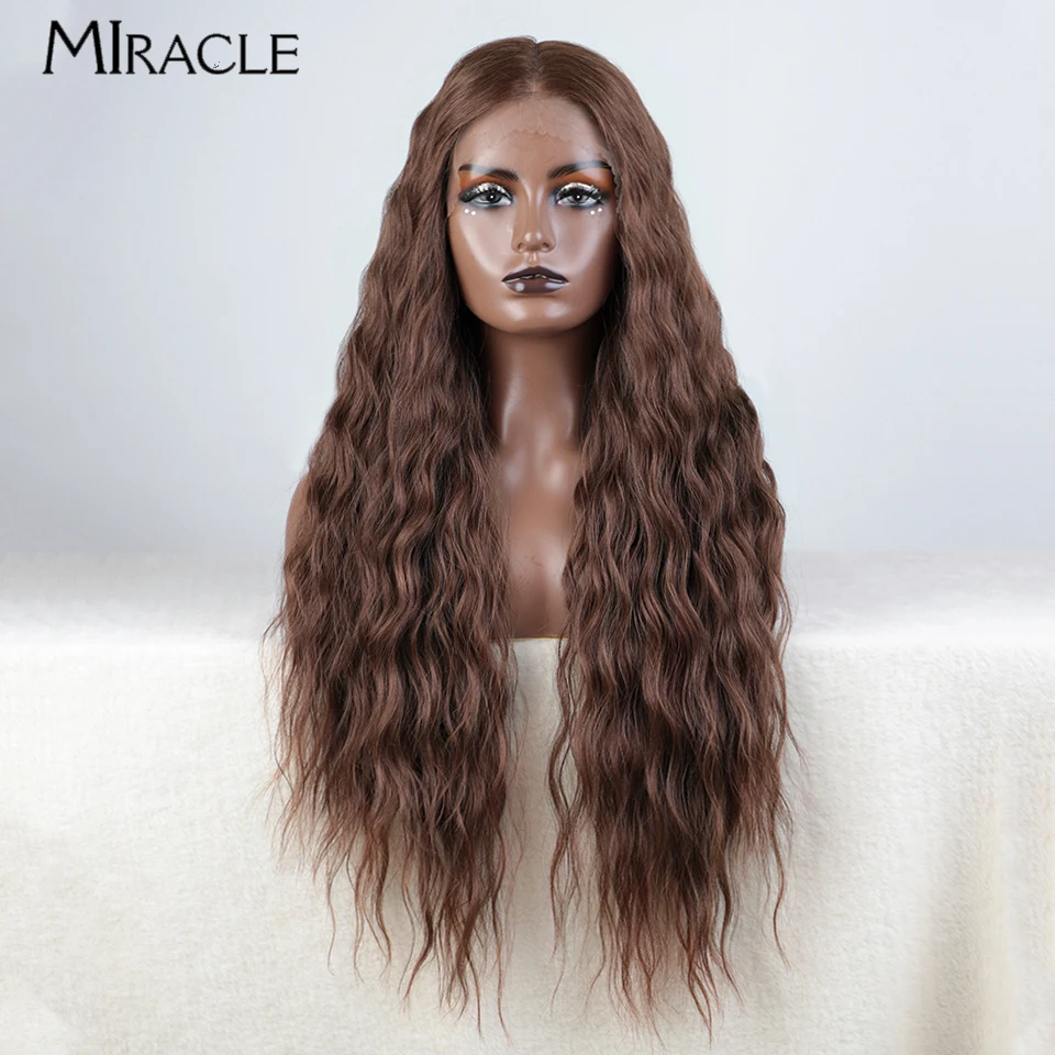 

MIRACLE Curly Wig Synthetic Lace Wig Long Deep Wavy Ombre Blonde Ginger Lace Wigs For Black Women Cosplay Wigs Fiber Hair