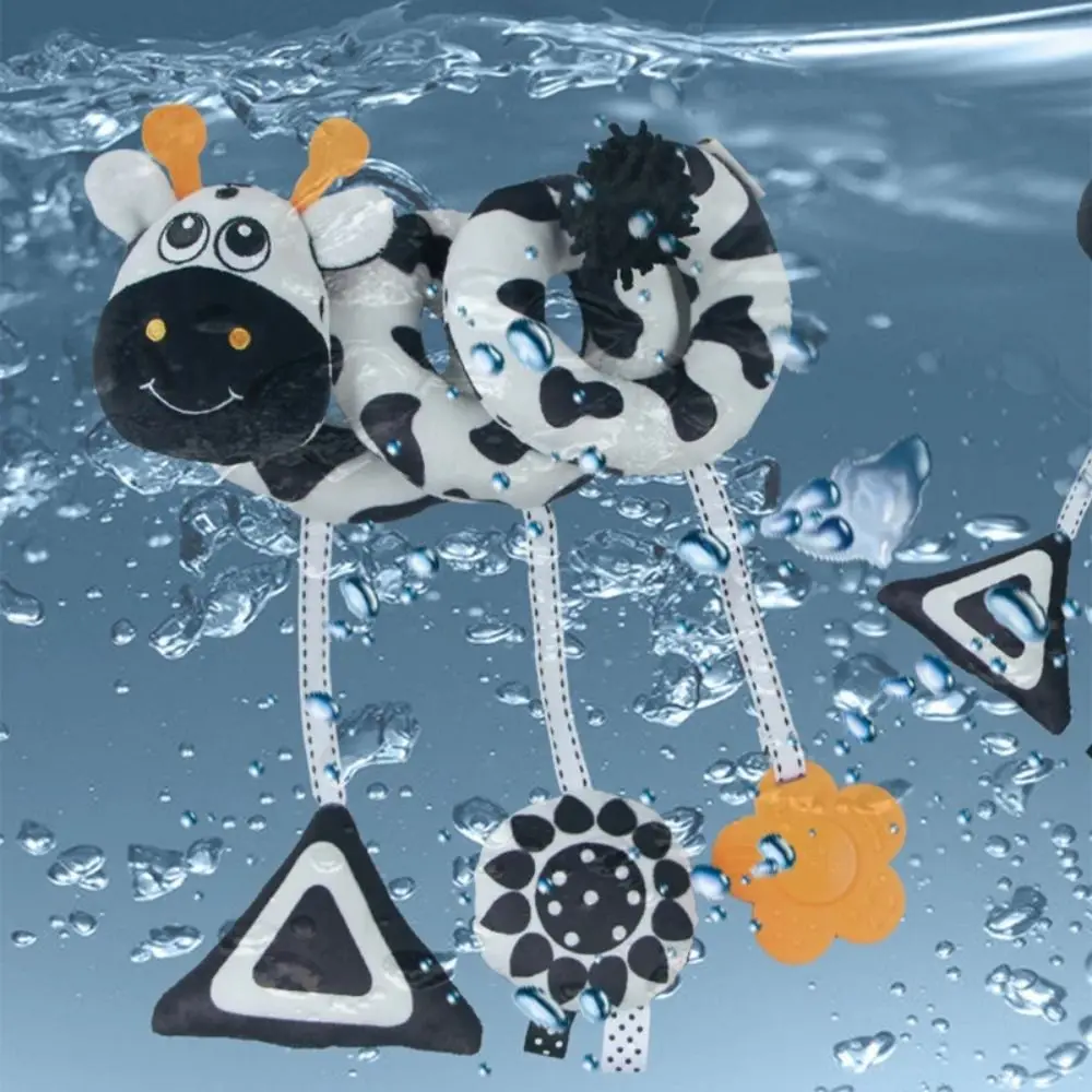 Animal-shaped Baby Stroller Hanging Pendants with Strap Rattle Baby Wind Chime Toy Comfortable To Touch Black and White - Image 2