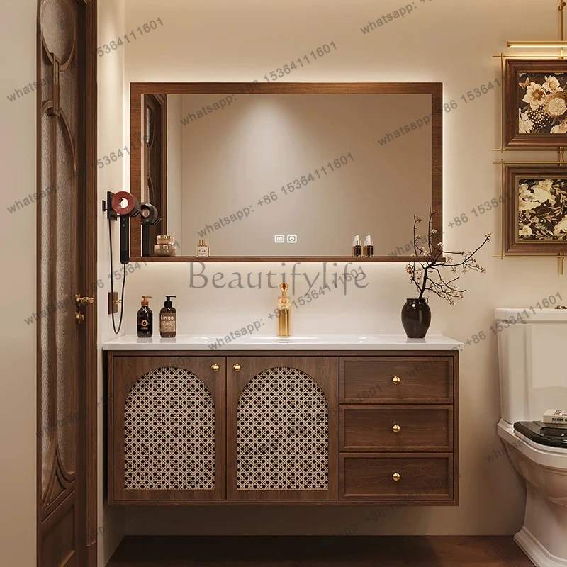 

Antique Oak Bathroom Cabinet Ceramic Integrated Basin Washstand Washstand Basin Cabinet Combination