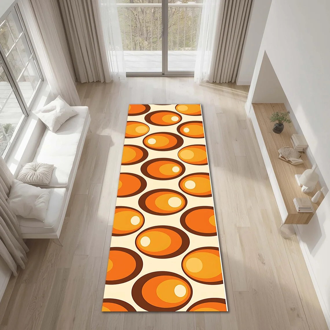 Retro Bubble Runner Rug Bold Orange Groovy Design Funky Mid-Century Carpet for Kitchen,Hallway or Colorful Home Decor Sofa Rug