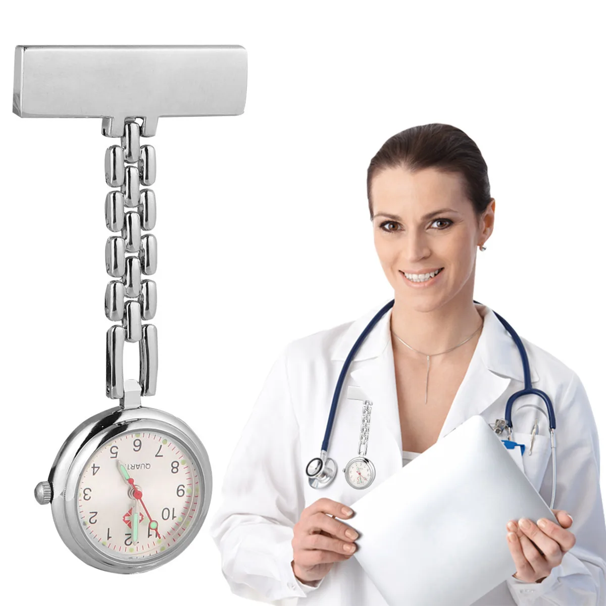 ساعة جيب خفيفة الوزن للممرضات معلقة من سبائك الزنك وإكسسوارات الطبيب الليلية المضيئة دبوس أمان مزخرف