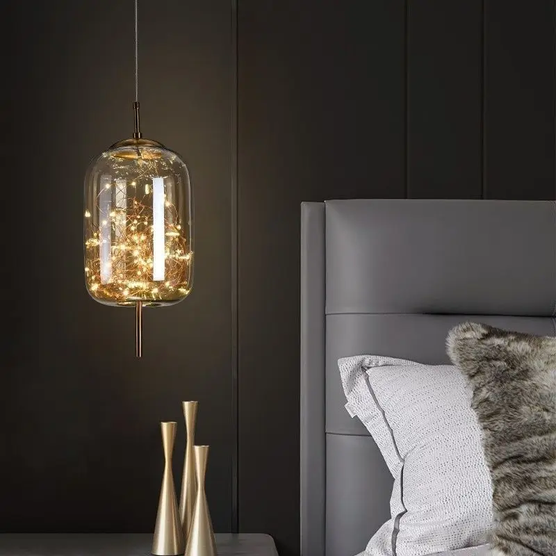 Nordic Crystal Bedside Chandelier Gypsy Inspired Bedroom Ceiling Light Fixture Pendant Lamp for Master Bedroom Lighting Decor