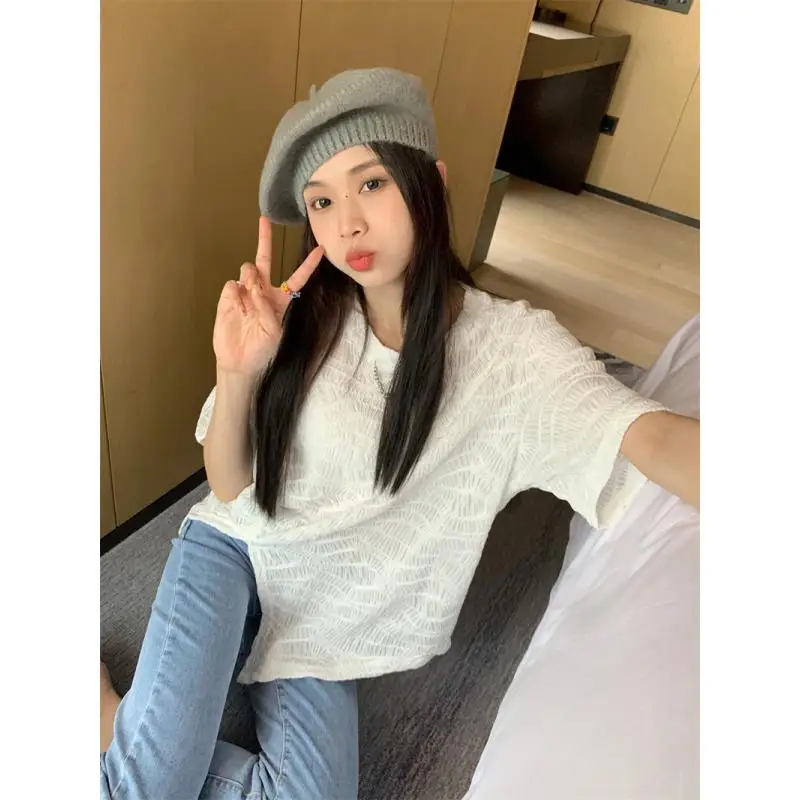 

Шикарная футболка больших размеров, женская летняя свободная футболка ort Sve, асимметричная корейская круглая одежда Ne Basic Color для поездок на работу