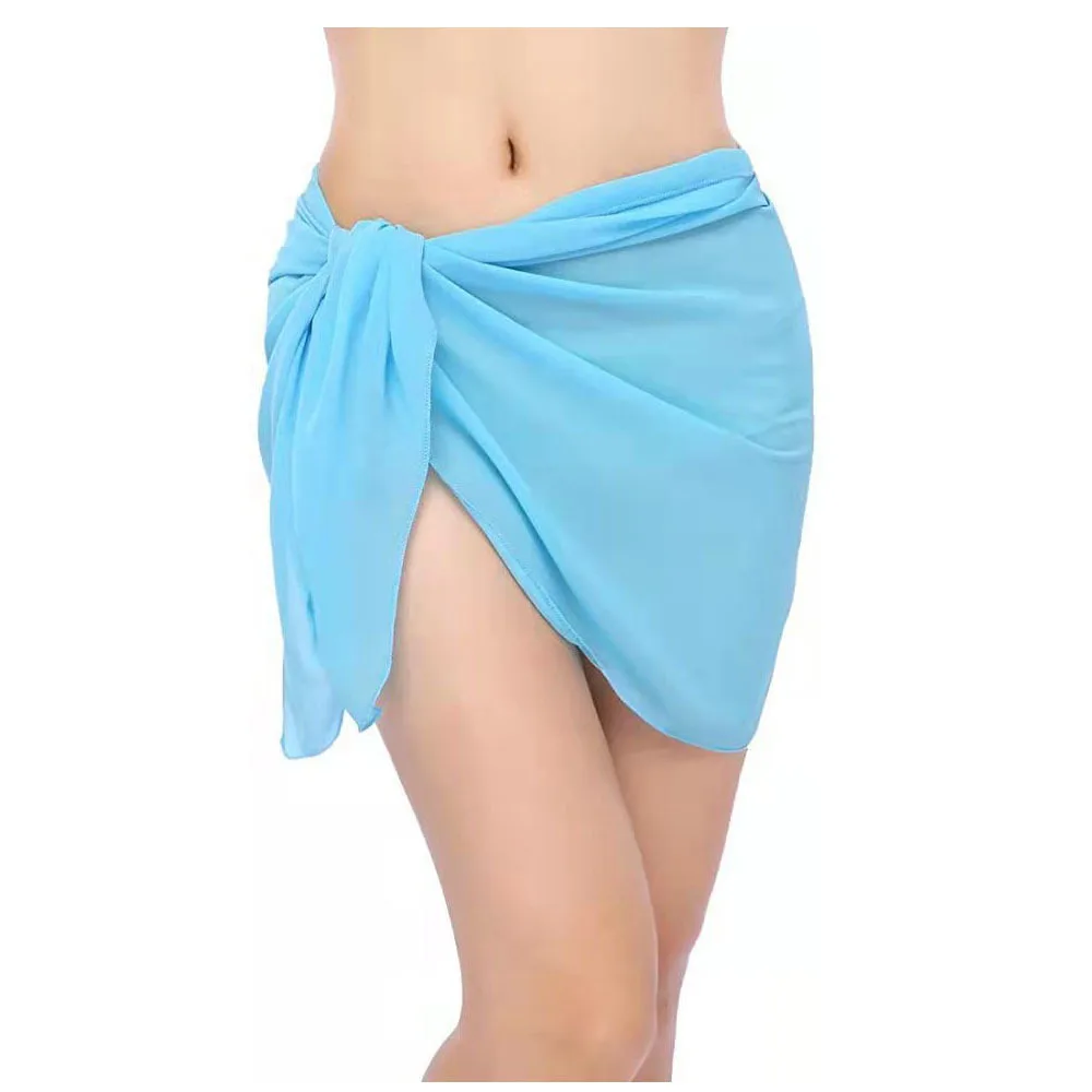 Vestido de praia feminino mini saia cover-up cor sólida blusa sexy chiffon saia biquíni xale diário 2025