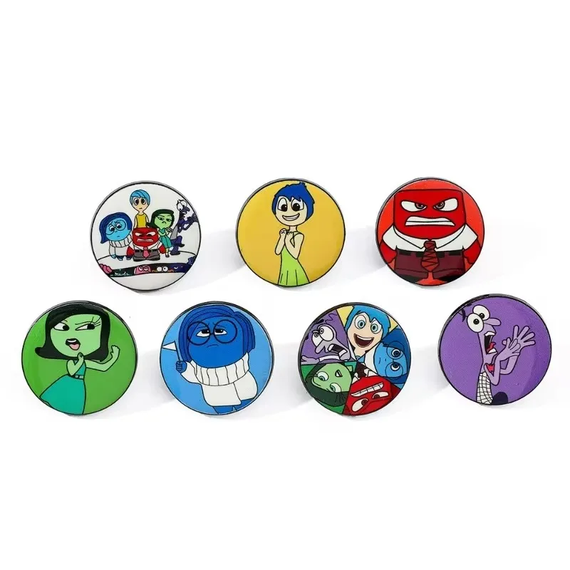 Disney Inside Out Cartoon Anime Cute Metal Brooch Decorated with Joy Anger Disgust Sadness Dripping Oil Alloy Pin Accessory Gift