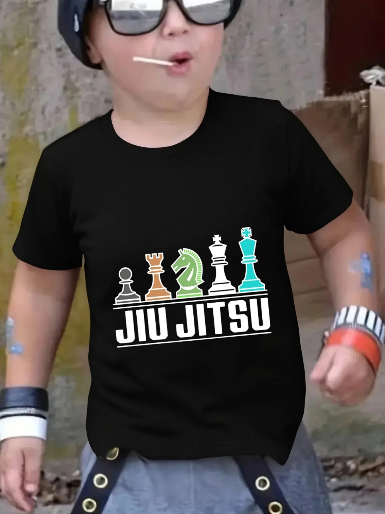 Cute Chess Pieces Jiu Jitsu Print Family Matching T Shirt Boys Girls Short Sleeve Parent Child Soft Cotton Casual Daily Tops