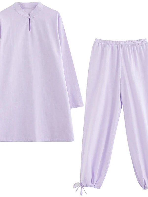 ชุดเซ็ตสองชิ้นผ้าฝ้ายลินินแท้ สไตล์เซน สีขาว เสื้อผ้าเซนสำหรับผู้หญิง สไตล์นางฟ้า บรรยากาศเซน สำหรับการเรียนหรือทำสมาธิแบบพุทธ