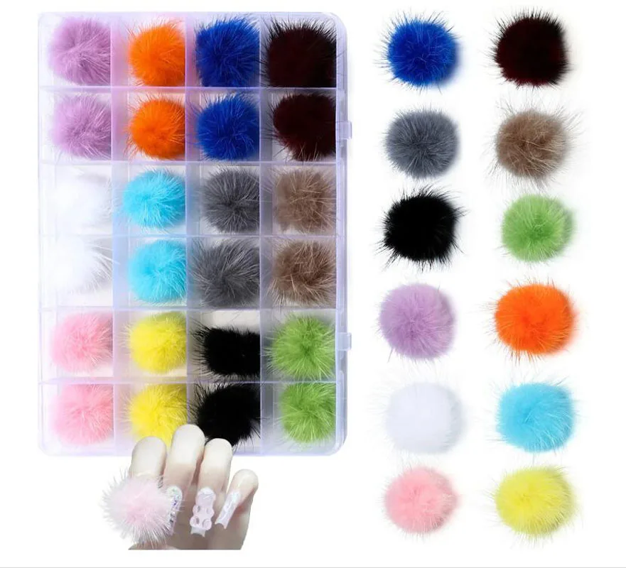 

24PCS Magnetic Nail Fluffy Balls | Magnetic Nail Pom Pom 12 Colors Mixed Removable Soft Plush Ball for Nail Charm