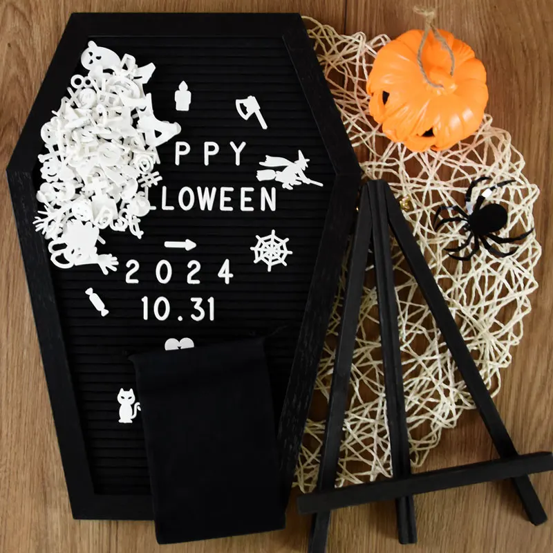 Halloween Wooden Coffin Letter Message Board Tripod Creepy Horror Props Signs Halloween Party Decoration