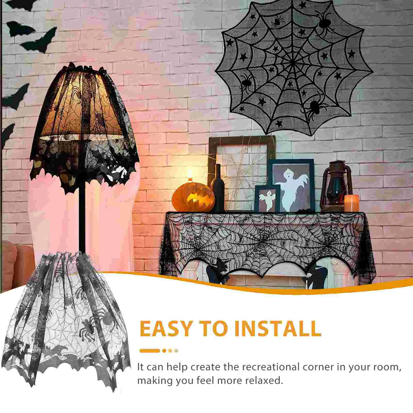 2 Pcs Halloween Lampshade Decorations Indoor Shades Spider Web Horror Party Ornaments Lace