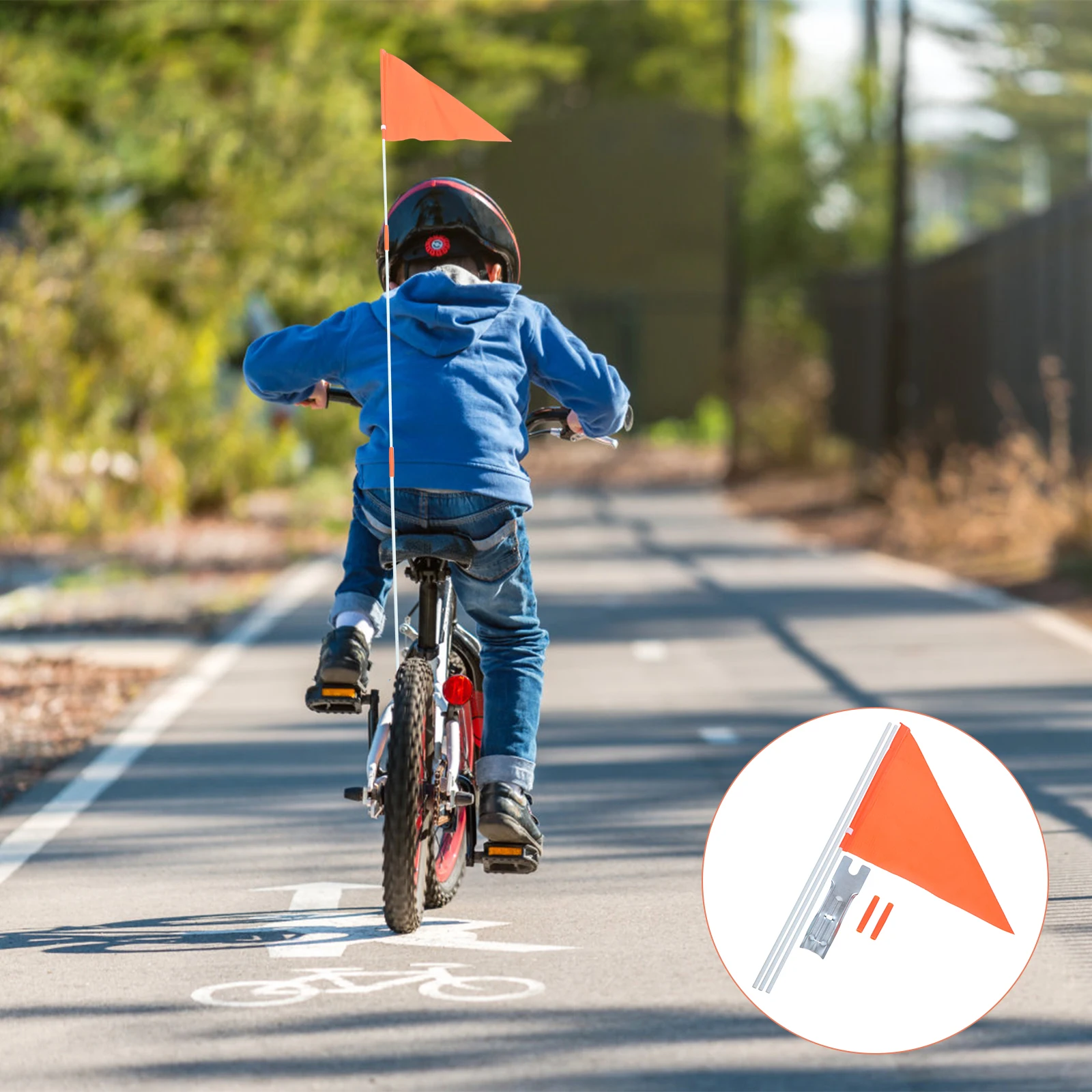 

2 Sets Bike Safety With Pole Double Sided Durable Visibility Warning Flag For Adults Easy Install Rear Axle Mount Orange