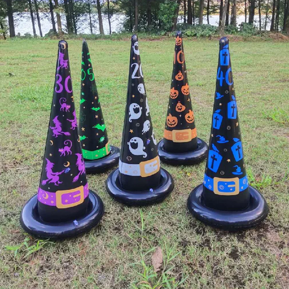 Halloween Inflatable Witch Hat Toss Game Set PVC Material Skull Pumpkin Ghost Party Games Fun Carnival Toy