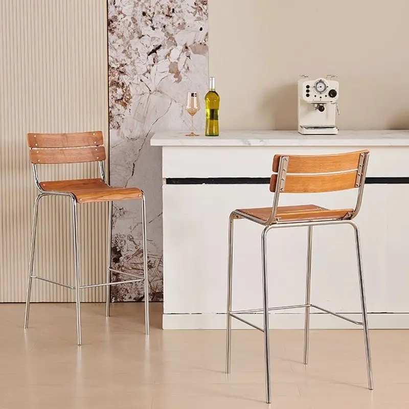 Nordic home backrest bar stool, modern small apartment wrought iron bar chair, high stool