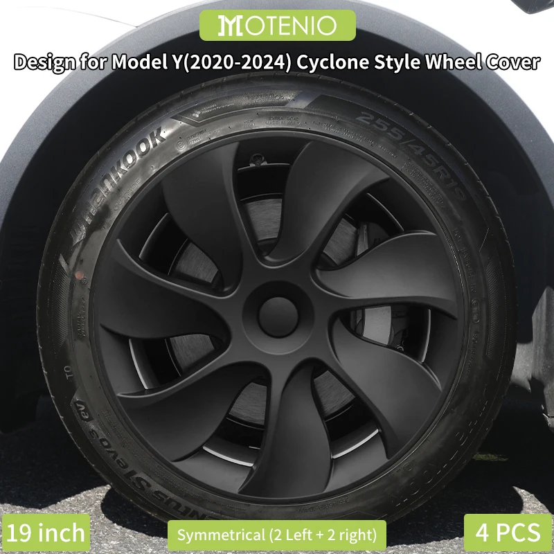 4PCS 19 Zoll Radkappe im Cyclone-Stil Vollfelgenabdeckung Radkappe Ersatz Automobil Radkappenabdeckung für Tesla Model Y 2020-2024
