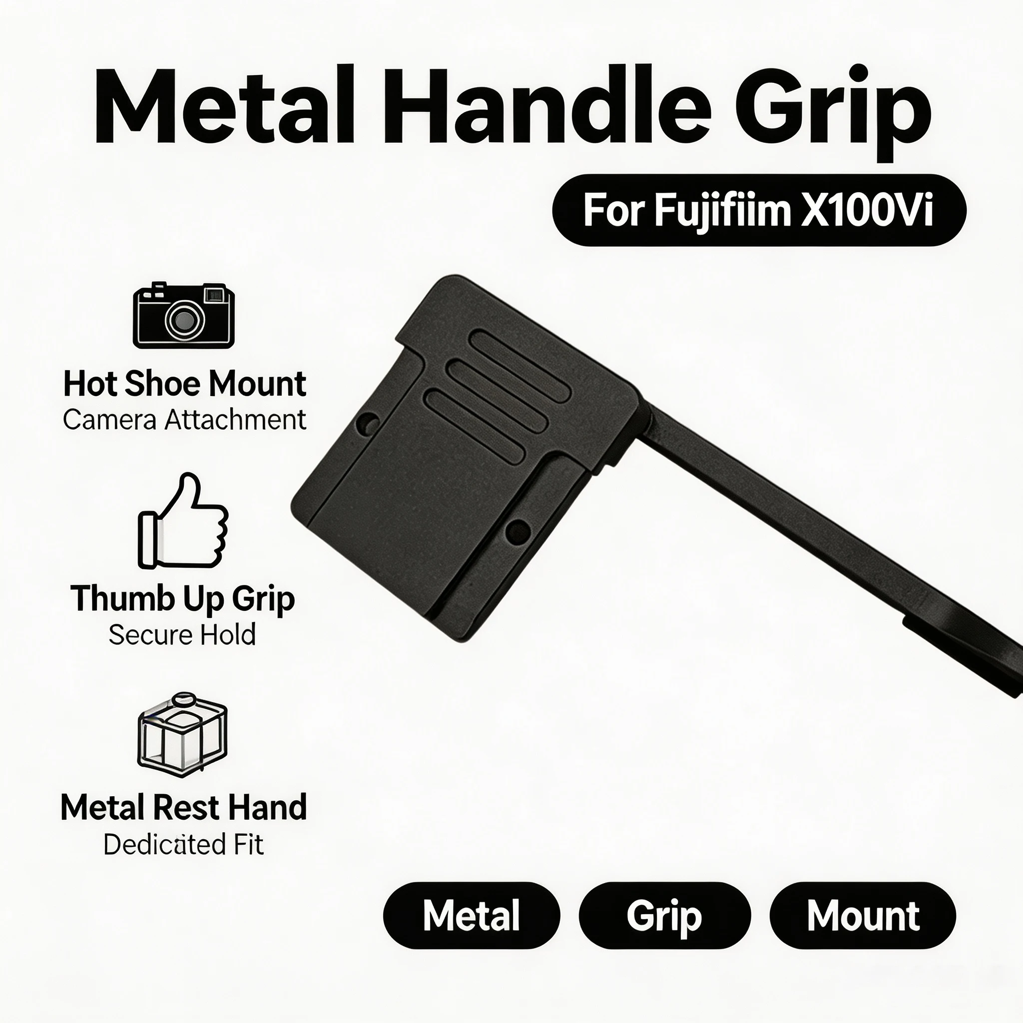 Support de pouce en métal ergonomique avec repose-main étendu pour Fujifilm X100VI X100V X-E4 X100F – Accessoires pour appareil photo