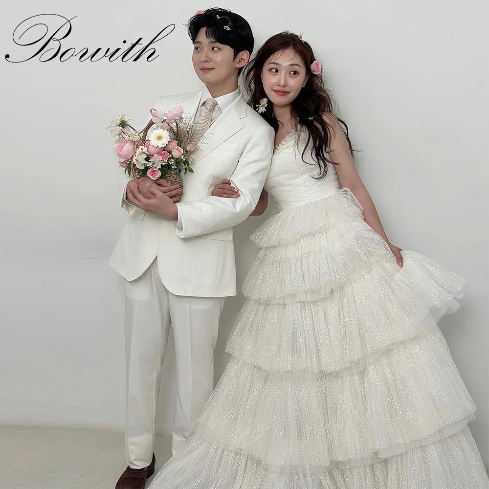 

Bowith Princess A Line Wedding Dresses Korea Photo Shoot Tiered Tulle Customized Bridal Gown Wedding Reception Dresses