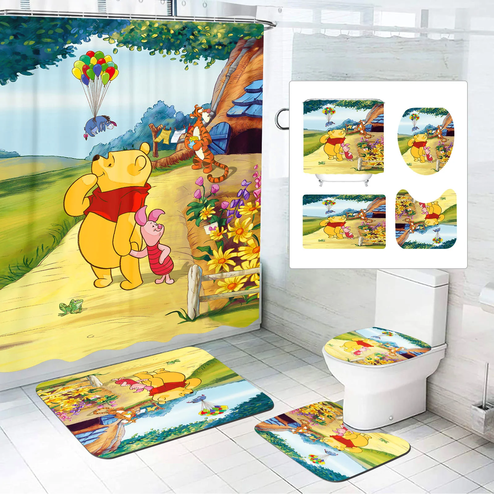 

Аниме-шторка для душа с Винни-Пухом, милые водонепроницаемые занавески для ванной, роскошный набор для гостиной, аксессуары для ванной комнаты
