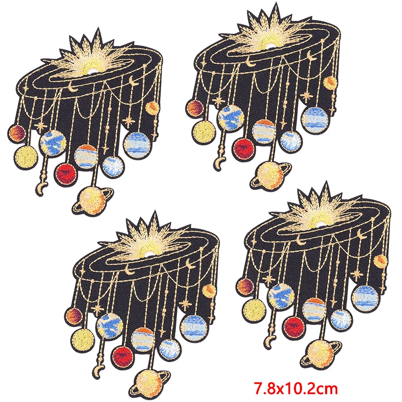 10 Stück Weltraum-Pflanzen-Aufnäher für Kleidung, Quallen-Sonne-Mond-Aufnäher, zum Aufbügeln, Berg-Stickerei-Aufnäher für Kleidung zum Nähen