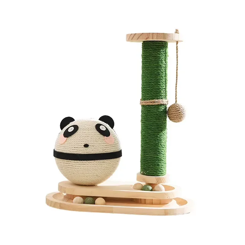for New Cute Panda Pillar Turntable Cat Toy with Sisal Hemp Material Tease Ball and Grinding Claw Climbing Frame for Cats