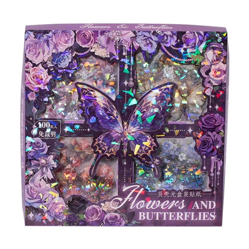 

100 Sheets Butterfly and Flower Sticker Scrapbooking Sticker Asthetic Decal