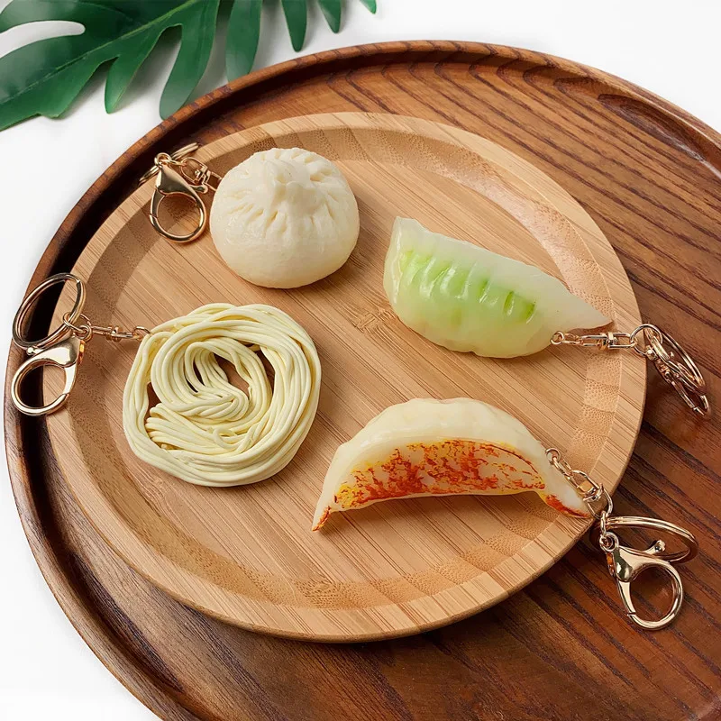 Simulation Food Keychain Dumplings Baozi Noodles PVC Mini Boiled Key Chain Jiaozi Toys Bag Backpack Ornament gift Wholesale