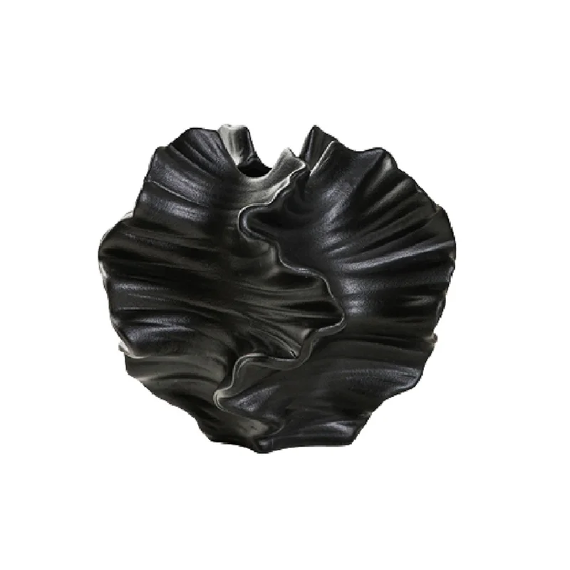 حاوية فنية شمالية للزهور ، مزهرية مرجانية من السيراميك ، عشب السهوب ، غرفة المعيشة ، ديكور مركزية على الطاولة ، أسود