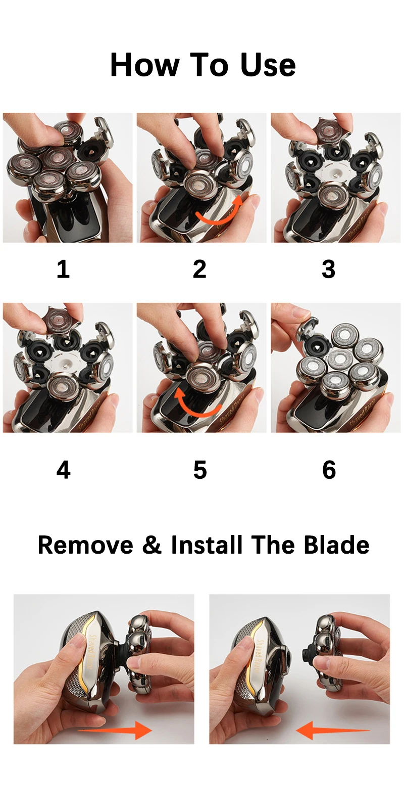 Floating 7-Blade 5-in-1 Electric Shaver For Men Rechargeable Nose Hair Trimmer Facial Cleaning Massager Bald Head Beard Razor