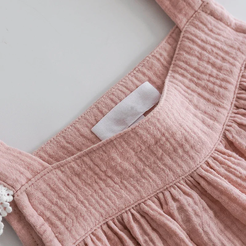 Girls Pink Ruffled Sleeveless Tops Shorts Two-Piece Set 2026 Summer New Children\'s Casual Homewear Cotton Gauze Camisole Suit