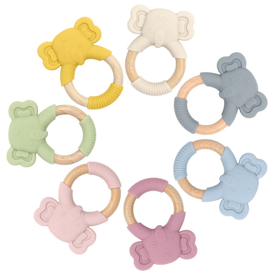 1PC Baby Silicone Teether Toy BPA Free Infant Wooden Ring Health Care Teething Chewing Toys Newborn Gifts For Baby Accessories