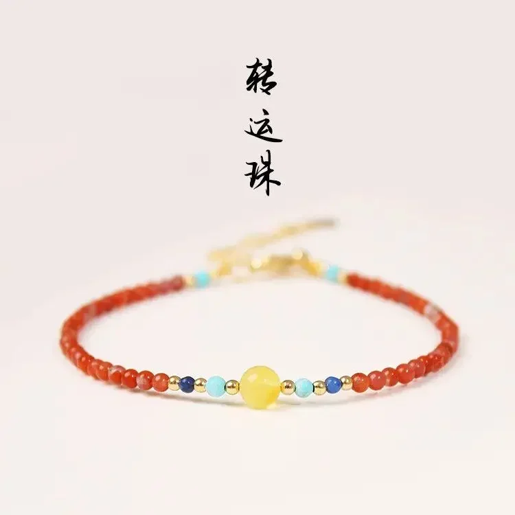 

Beeswax Lucky Bead Fairy Bracelet Girls High-value Explosions Ins Handmade South Red Hand String 14K Gold-plated Extended Chain